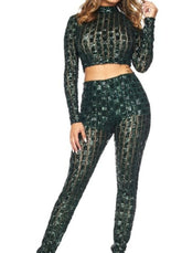 2 piece Metallic Green | Green Metallic Off The Shoulder Two Piece